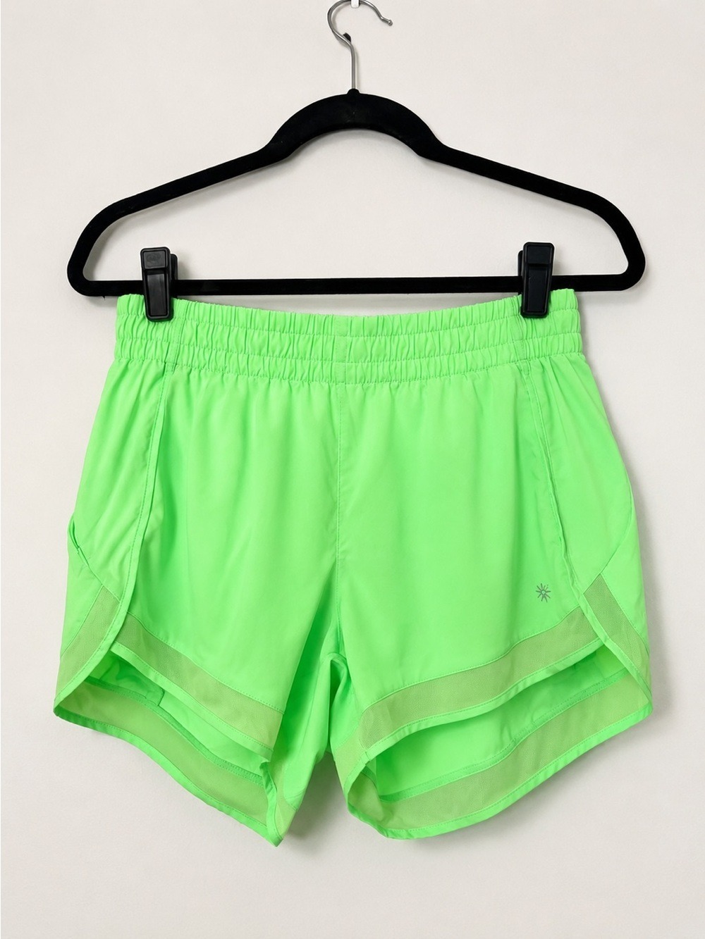 Athleta Mesh Racer Run Shorts 4” Neon Green Lined Medium - Picture 3 of 9